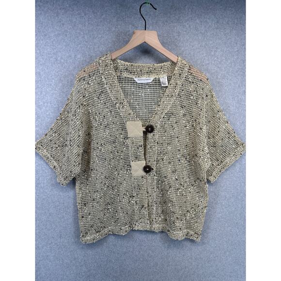 Draper's & Damon's Sweater Womens Size PL Cream Black Crochet Cardigan 2-Button - Picture 1 of 16